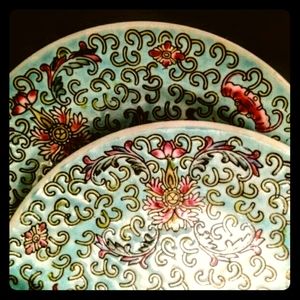 Vintage Turquoise Enamel Chinese Saucers